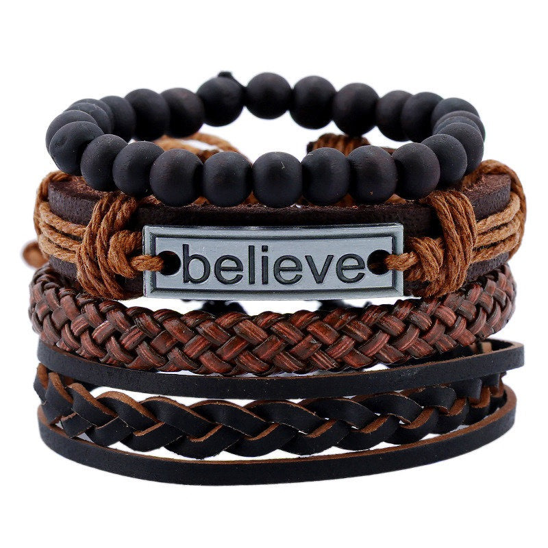 Cross-border hot-selling accessories believe set men cow leather bracelet European and American retro crochet diy leather bracelet