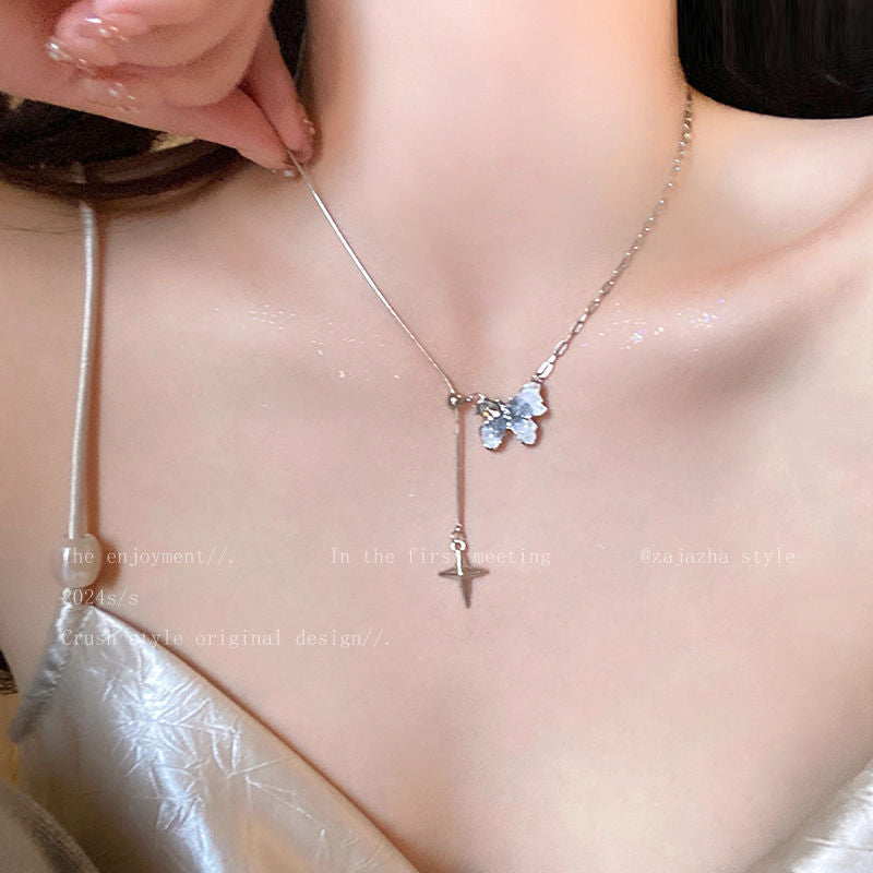 Butterfly tassel necklace women's pearl light luxury necklace high-end gradient collarbone chain niche sweet and cool temperament collar