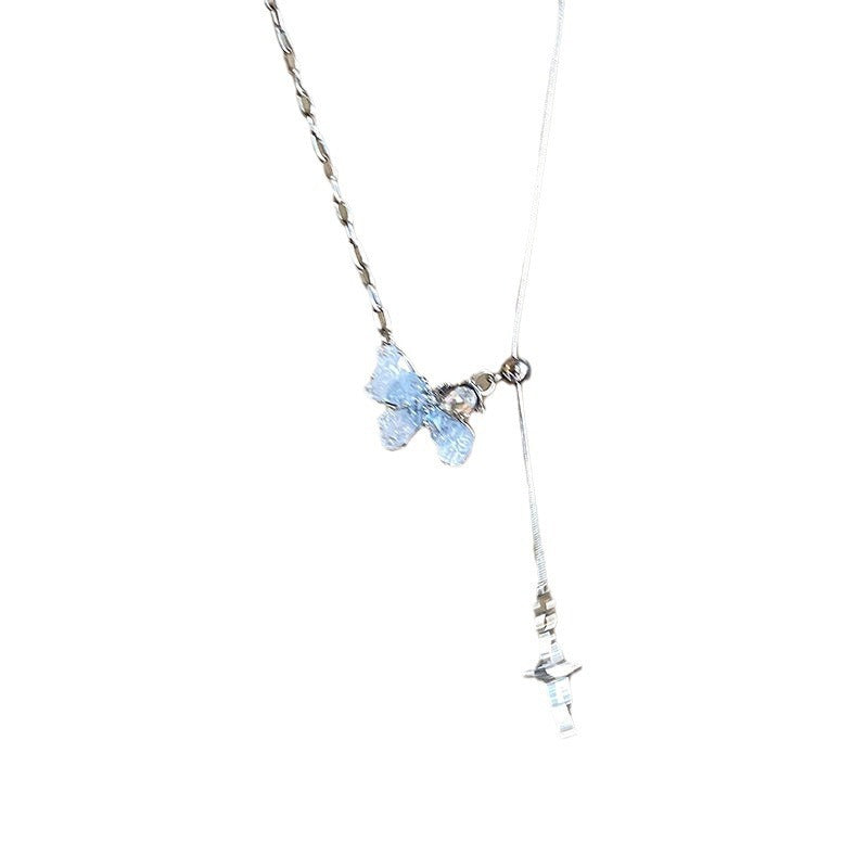 Butterfly tassel necklace women's pearl light luxury necklace high-end gradient collarbone chain niche sweet and cool temperament collar