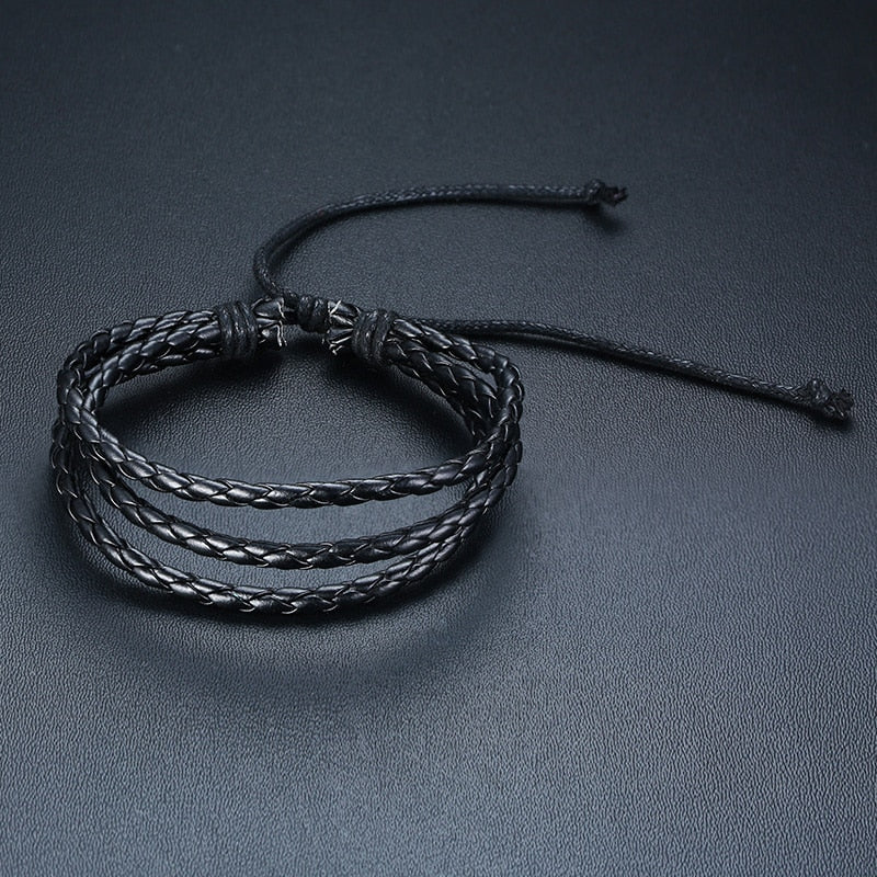 Vnox 4Pcs/ Set Braided Wrap Leather Bracelets for Men Vintage Life Tree Rudder Charm Wood Beads Ethnic Tribal Wristbands
