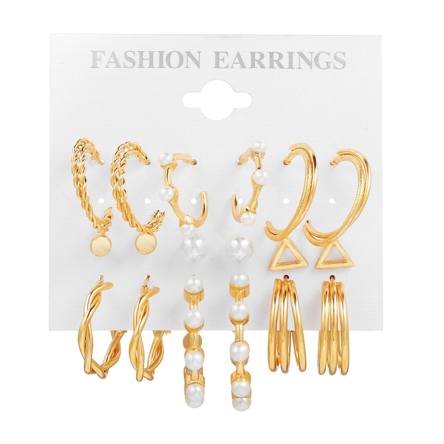 European and American cross-border hot-selling C-shaped earrings vintage imitation pearl ring earring set nine-piece set